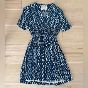 Anthropologie HD in Paris Teal and White Geometric Dress